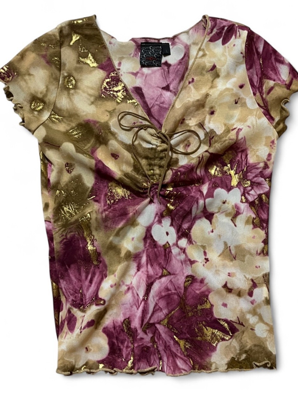 Y2K MCM Tie-Front Blouse W/ Gold Accents